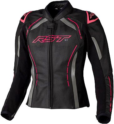 RST S-1, Lederjacke Damen - Schwarz/Grau/Neon-Pink - M von RST