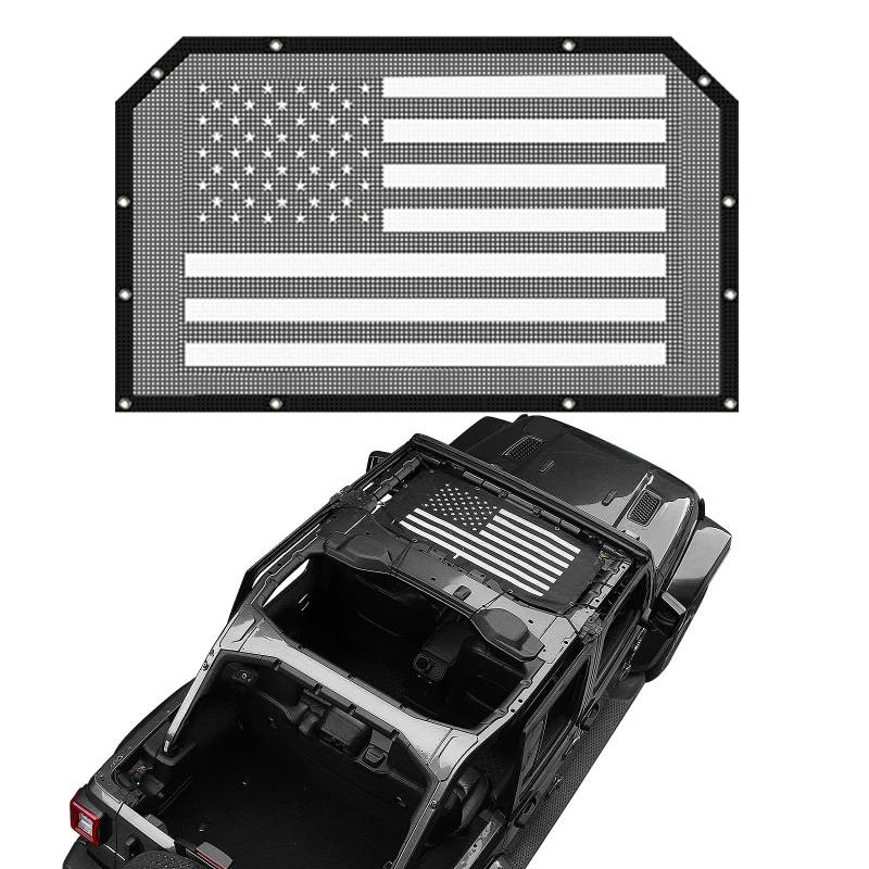 RT-TCZ Sonnenschutz aus Netzstoff für Jeep Wrangler 2018–2019 JL JLU 4-Türer 2-Türer Schwarz US-Flagge von RT-TCZ