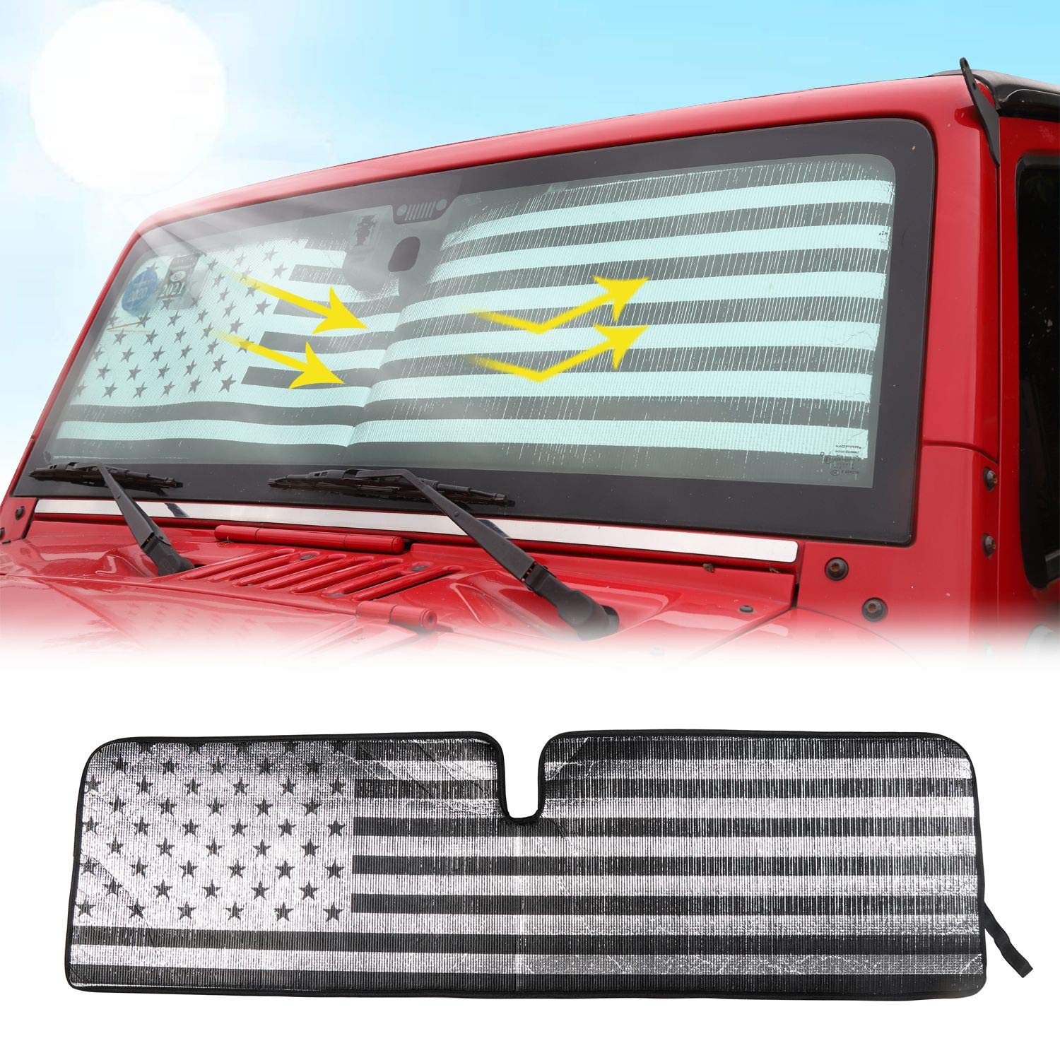 RT-TCZ Windschutzscheiben-Flagge, Sonnenschutz, Hitzeschutz, Sonnenblende, Matte für Jeep Wrangler Rubicon Sahara TJ JK JKU 2-Türer & 4-Türer von RT-TCZ