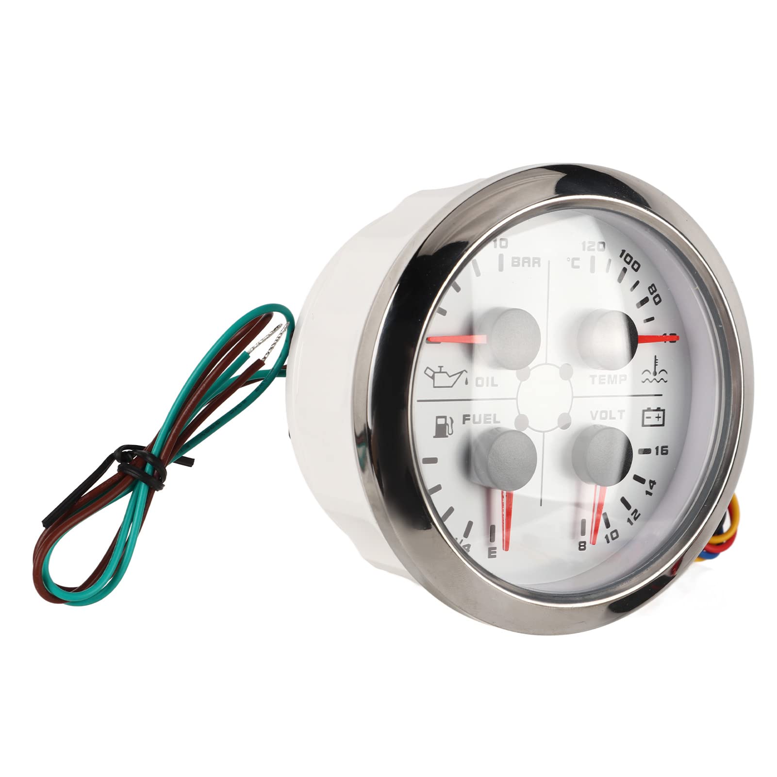 RTLR 4-in-1 Anzeige Wassertemperatur Wasserdicht Kraftstoffstand Öldruck Voltmeter Hohe Genauigkeit Nebelglas Auto Wohnwagen Boot (Weiß °C/BAR) von RTLR