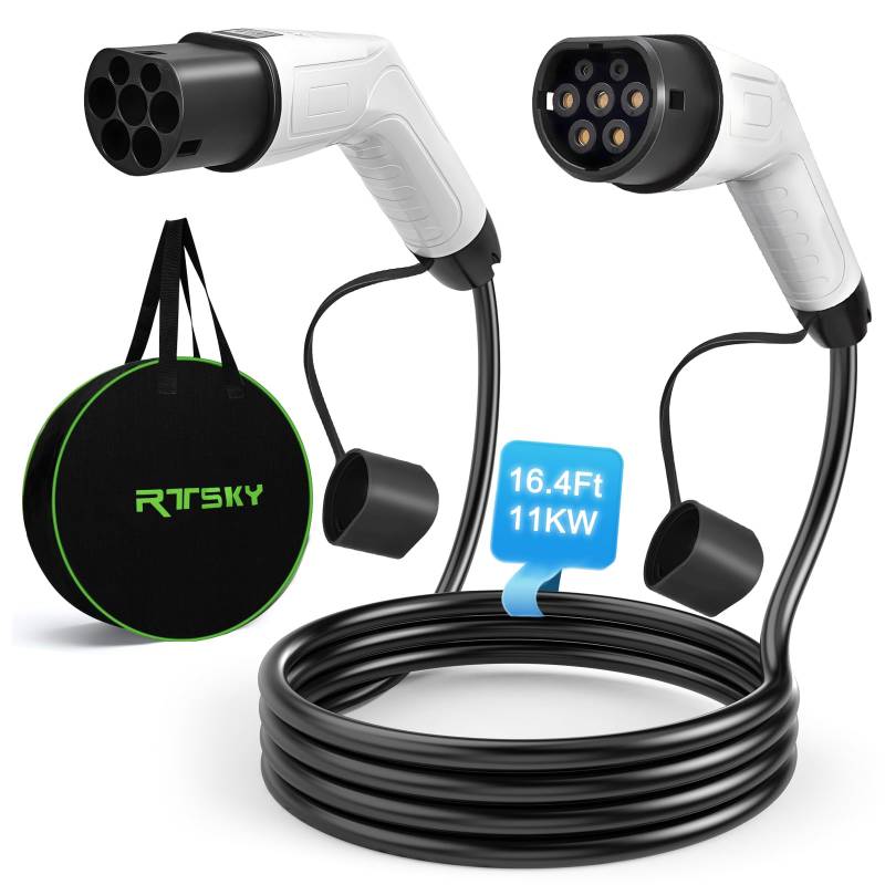 RTSKY Typ 2 Ladekabel 11kW 5M 16A Ladekabel Elektroauto Typ 2 3-Phasig für E-Auto EV/PHEV Typ 2 auf Typ 2 Mode 3 Ladekabel mit Tragetasche Geeignet für Tesla Model 3/Y e-Golf ID.3 i3 (TÜV/CE/IP65) von RTSKY