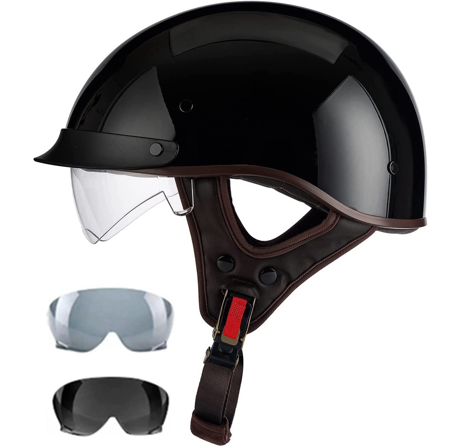 Halbhelme Motorradhelm Halbschalenhelm DOT/ECE Zulassung Herren Damen Brain-Cap Halbschale Roller-Helm Jet-Helm Mit Eingebautem Visier Scooter Offener Helm Für Erwachsene (O M=57) von RUANLOV