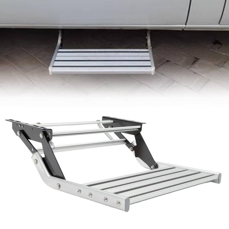 RUETERY Aluminiumlegierung Wohnmobiltrittstufe, Einstiegshilfe Wohnmobil, Klapptritt, Teleskoppedal Anti-Rutsch, Für RV Wohnmobile Reiseanhänger LKW, Tragfähigkeit 150 kg, Pedal Größe: 50.9 x 23.5cm von RUETERY