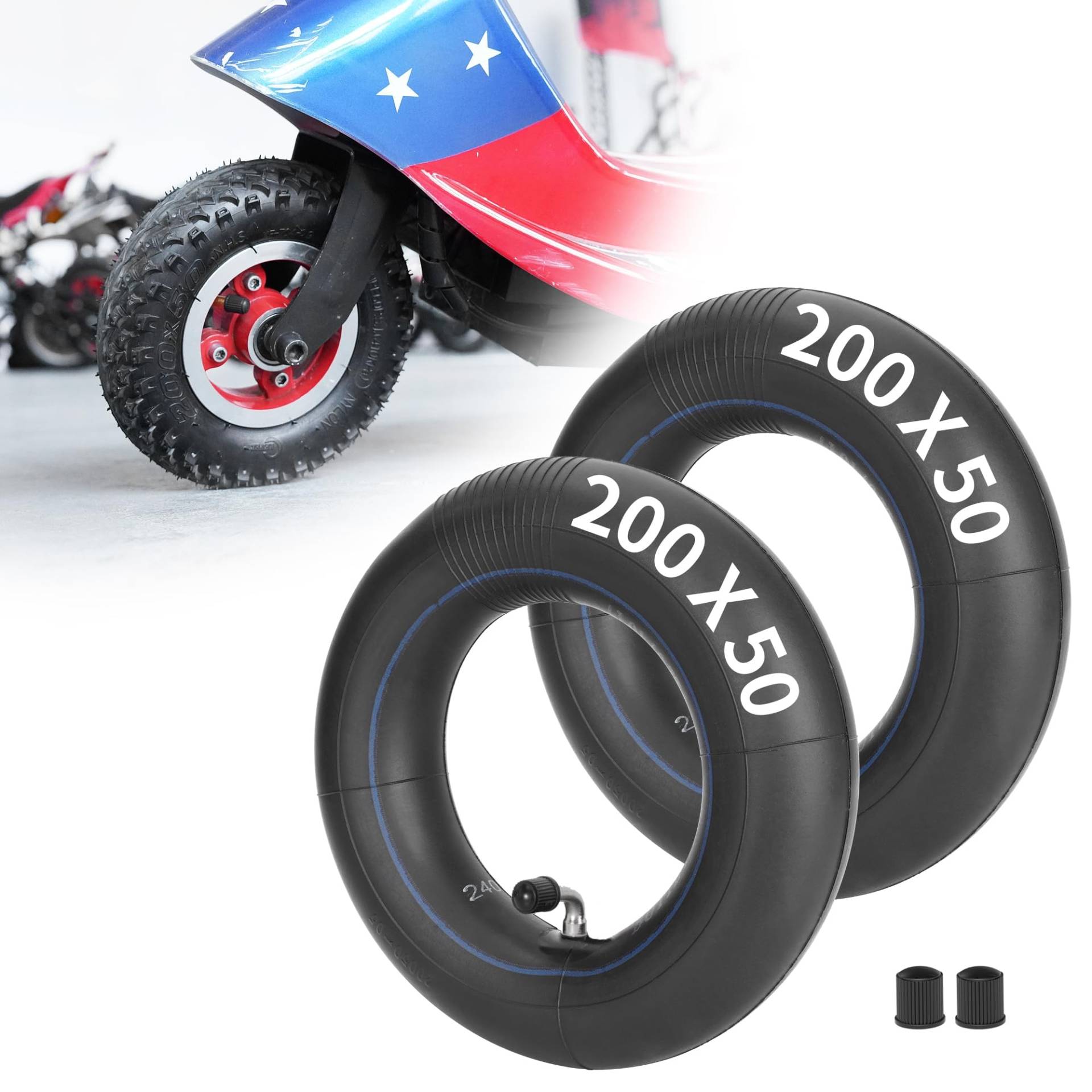 2er Packung von 200x50 Scooter-Innen Schläuche Reifenschlauch 8 "x 2" Ersatz für E100, E150, E200, Dune Buggy, E Punk, Cart, PowerRider 360, eSpark, with Bent Valve Stem 2er Packung von 200x50 Scooter-Innen Schläuche Reifenschlauch 8 "x 2" Ersatz für E100, E150, E200, Dune Buggy, E Punk, Cart, PowerRider 360, eSpark, with Bent Valve Stem von RUHUO