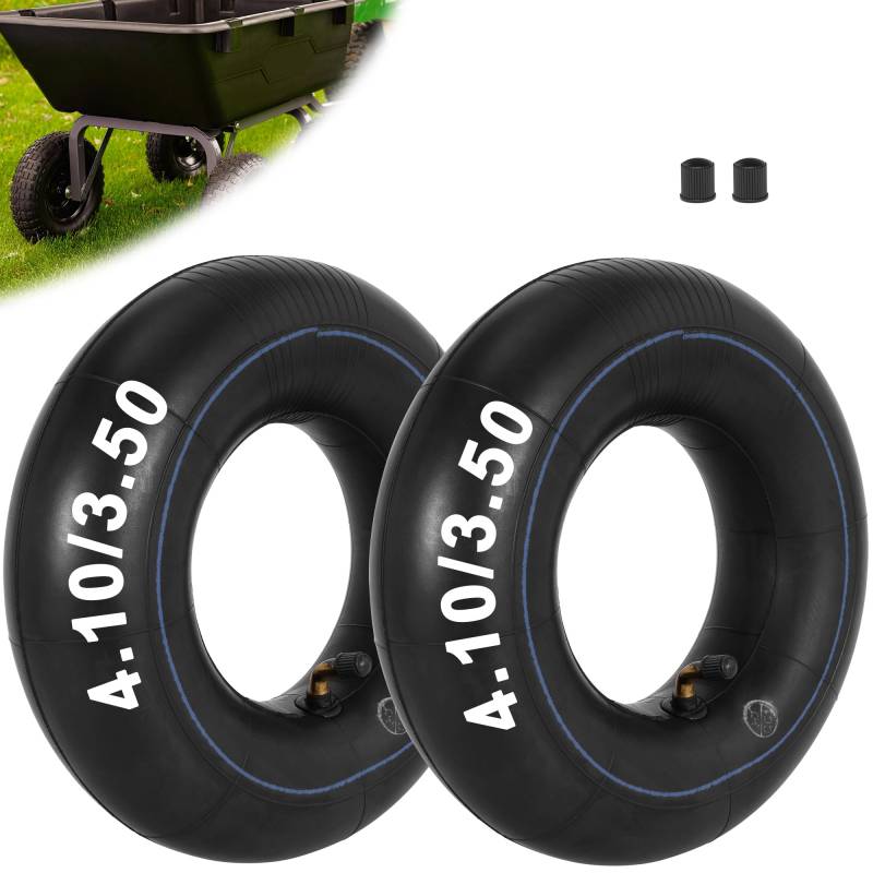 4.10/3.50-4" Ersatzschläuche, 2er-Pack Hochleistungsschläuche 4.10 3.50-4 mit gebogenem TR-87-Ventilschaft für Rasenmäher, Schubkarren, Handwagen, 4"-Karren, Traktoren, Golfwagen, Rollwagen, Anhänger von RUHUO