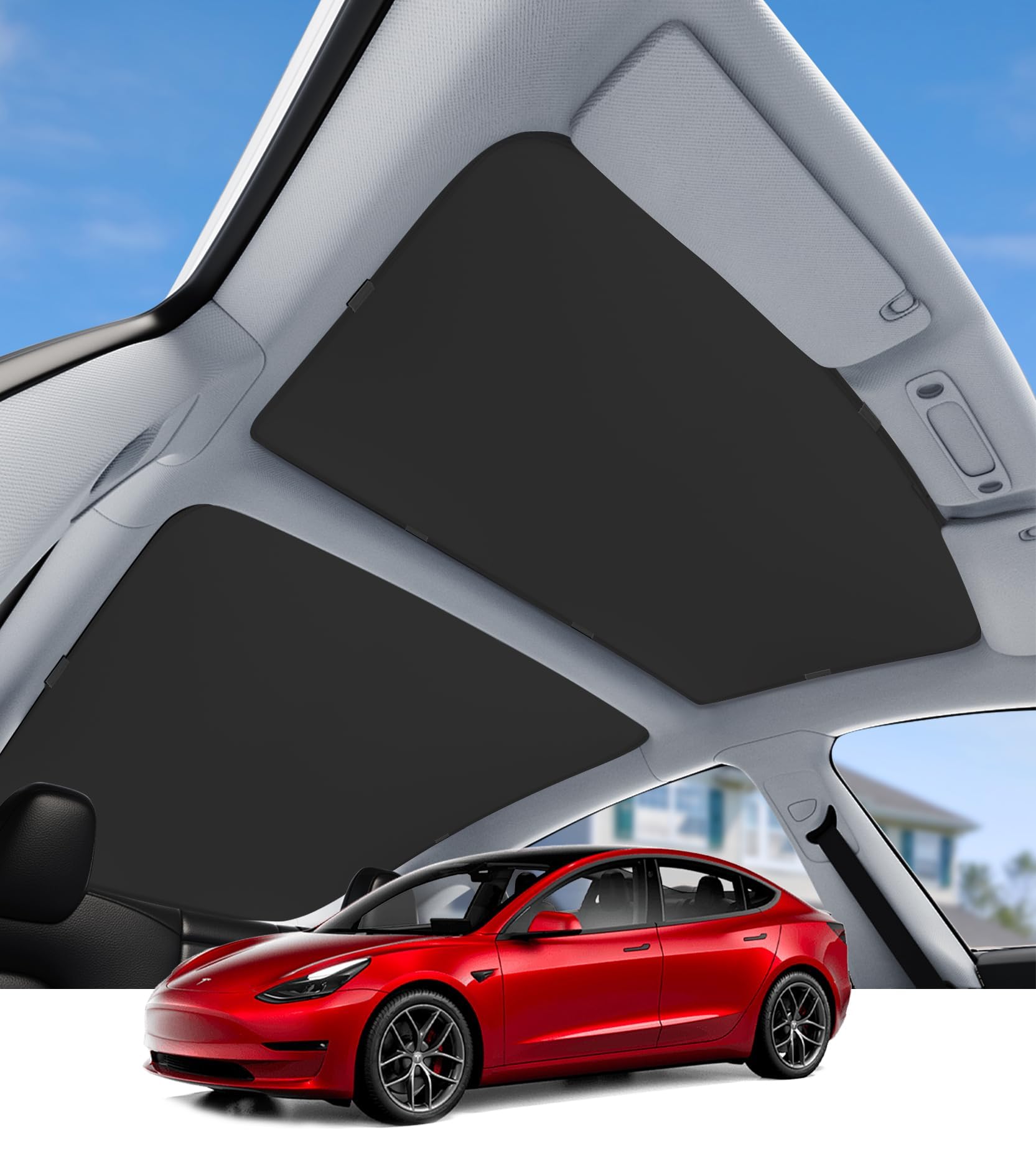 Tesla Model 3 Sonnenschutz Dach Für 2021 2022 2023, Faltbarer einziehbarer Auto-Sonnenschutz Glas,Schiebedach-Schattenfenster-Isolierung UV und Hitzeschutz, Schwarz (Upgrade 3.0) von RUILIXIN