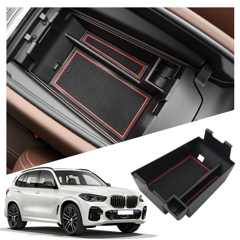 Ruiya Kompatibel mit BMW X5 G05/X6 G06/X7 G07 2019-2023 2024 Armlehne Aufbewahrungsbox, X6 Mittelkonsole Organizer Tray X5 X6 X7 Zubehör Mittelarmlehne Organizer Mittelarmlehne Handschuhfach von RUIYA