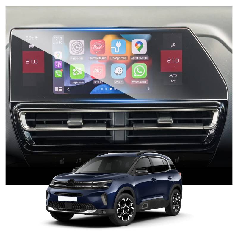 Ruiya Schutzfolie Kompatibel mit 10" Citroen C5 Aircross 2022 2023 2024, Navigation Schutzfolie Glas Displayschutzfolie 9H Anti-Fingerprint für Citroen C5 Aircross Schutzfolie Auto Navigation Glas von RUIYA