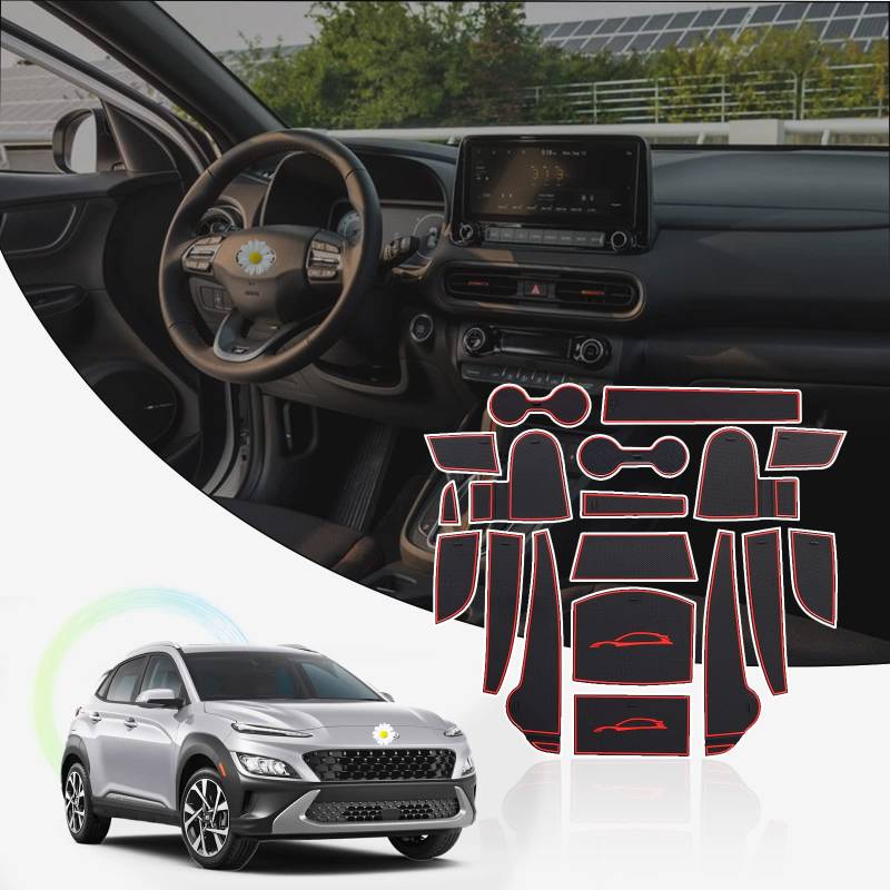 Ruiya Kompatibel mit Hyundai Kona Hybrid | N Line 2022 2023 Auto Gummimatten Türschlitzmatte, Antirutschmatten Mittelkonsolen Rutschmatten TürnahtMatte Getränkehalter Matte Zubehör von RUIYA