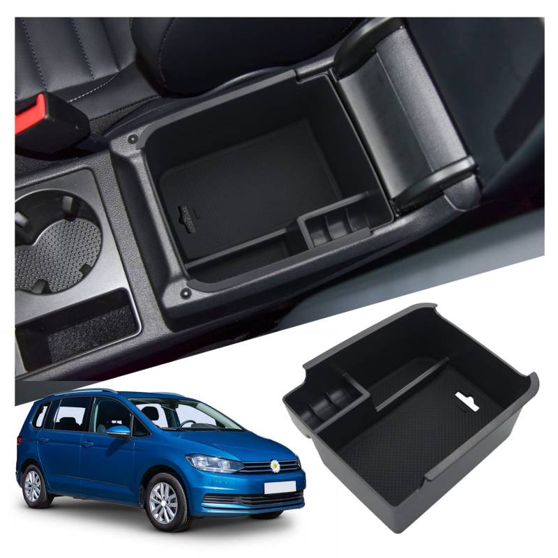 Ruiya Kompatibel mit VW Touran MK2 2016-2023 2024 Mittelkonsole Aufbewahrungsbox, VW Touran Armlehne Organizer Tray Mittelarmlehne Handschuhfach Mittelarmlehne Organizer VW Touran Zubehör von RUIYA