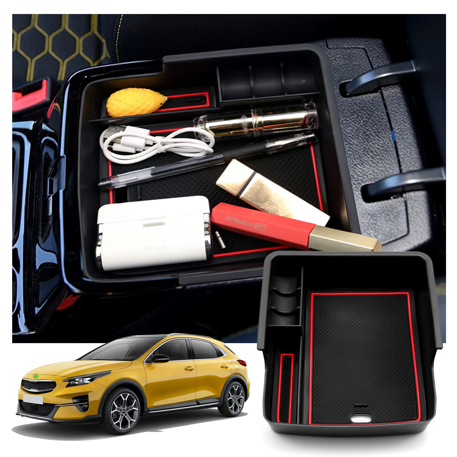 Ruiya Kompatibel mit VW T-Cross 2018-2023 2024 Mittelkonsole  Aufbewahrungsbox, T Cross Armlehne Organizer Tray Mittelarmlehne  Handschuhfach