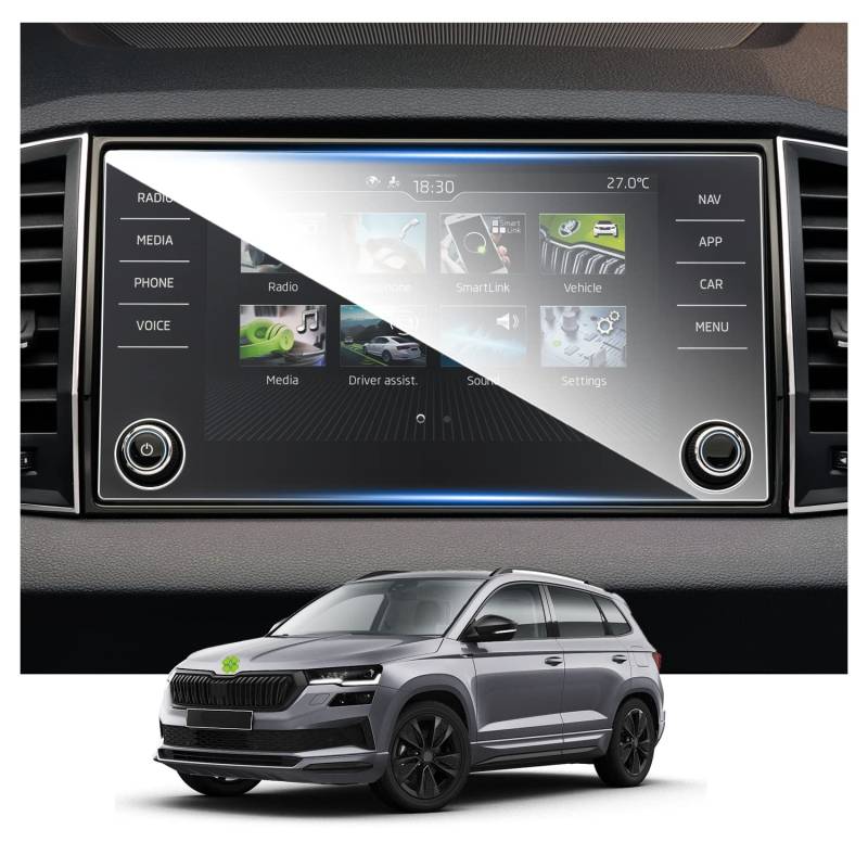 RUIYA 8" Skoda Kodiaq RS 2017-2023/Karoq 2018-2024 Navigation Schutzfolie, Kompatibel mit Kodiaq Karoq GPS Displayschutzfolie 9H Kratzfest Anti-Fingerprint Kodiaq Schutzfolie Auto Navigation Glas von RUIYA