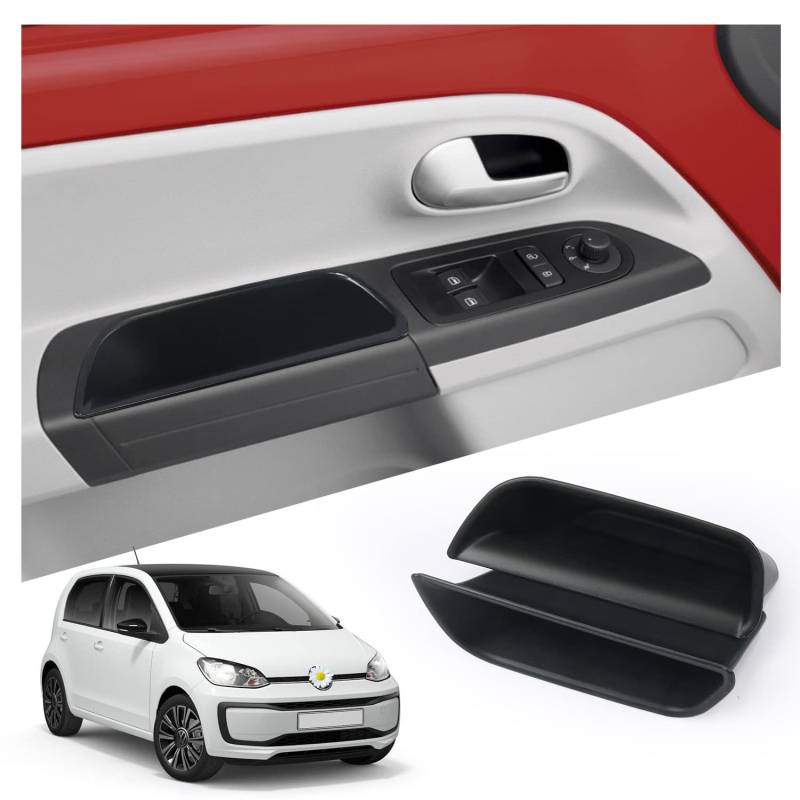 RUIYA Kompatibel mit 2013-2024 VW UP/Seat Mii/Skoda Citigo Autotürgriff Aufbewahrungsbox, 2 Stück Container Organizer Tablett Autotürgriff Organizer Tray Aufbewahrungsbox VW UP Zubehör (Haustür) von RUIYA