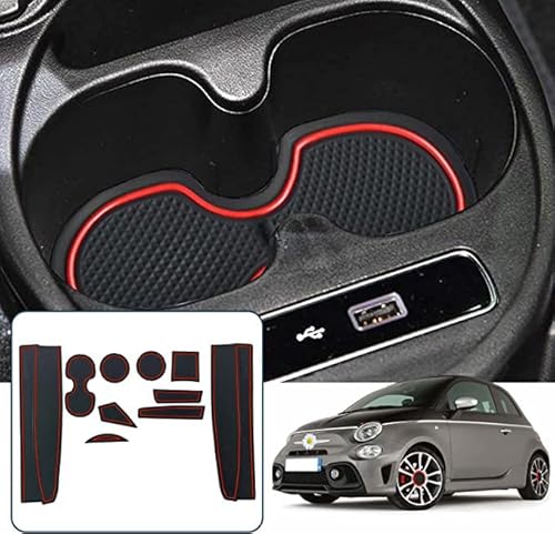 Ruiya Kompatibel mit 2017-2021 Fiat 500 Abarth 595 Auto Gummimatten Türschlitzmatte, Abarth 595 Antirutschmatten Armlehne Getränkehalter Matte Mittelkonsole Rutschmatten Türnaht rutschfeste Matte von RUIYA