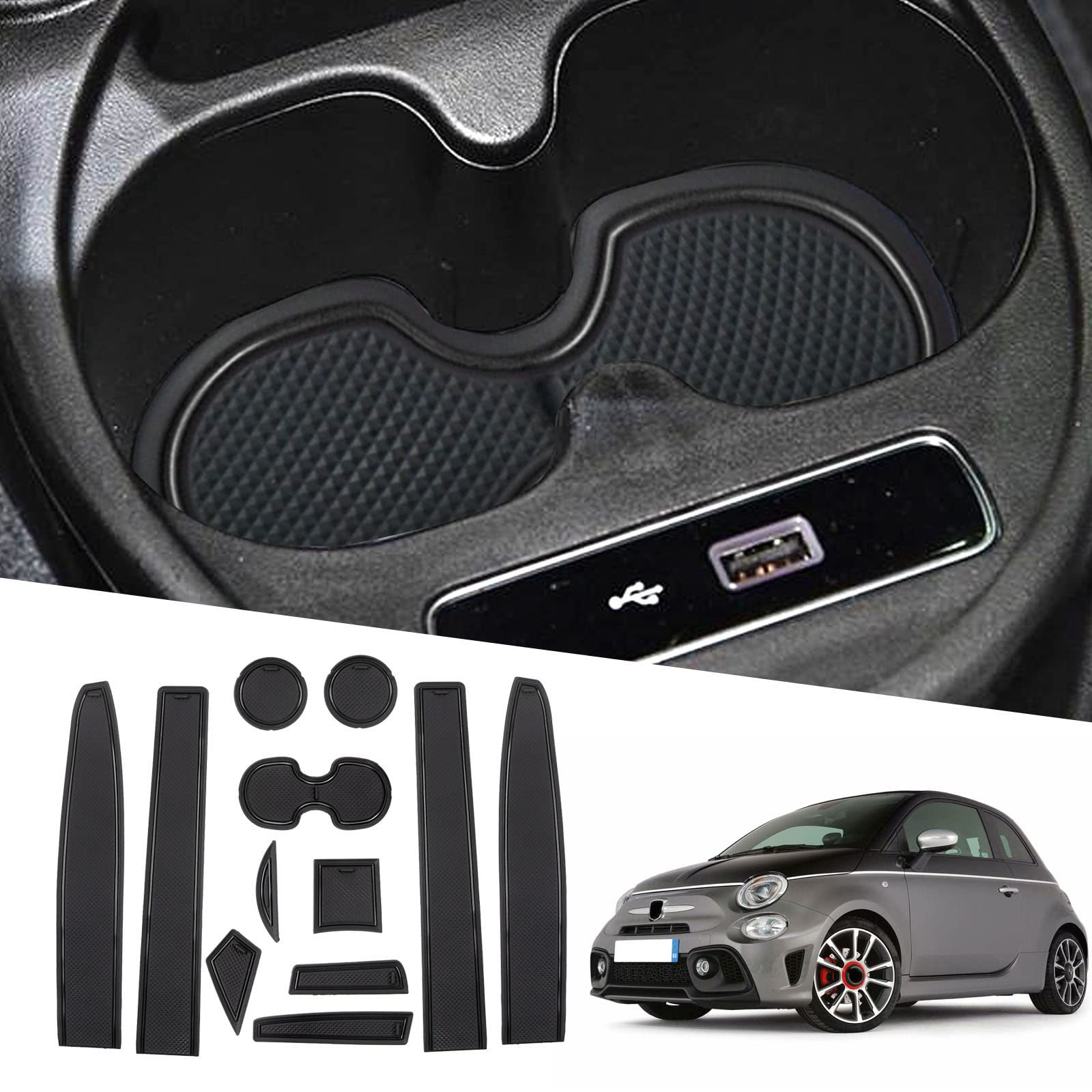 Ruiya Kompatibel mit 2017-2021 FIAT 500 Abarth 595 Auto Gummimatten Türschlitzmatte, Abarth 595 Antirutschmatten Armlehne Getränkehalter Matte Mittelkonsole Rutschmatten Türnaht rutschfeste Matte Ruiya Kompatibel mit 2017-2021 FIAT 500 Abarth 595 Auto Gummimatten Türschlitzmatte, Abarth 595 Antirutschmatten Armlehne Getränkehalter Matte Mittelkonsole Rutschmatten Türnaht rutschfeste Matte von RUIYA