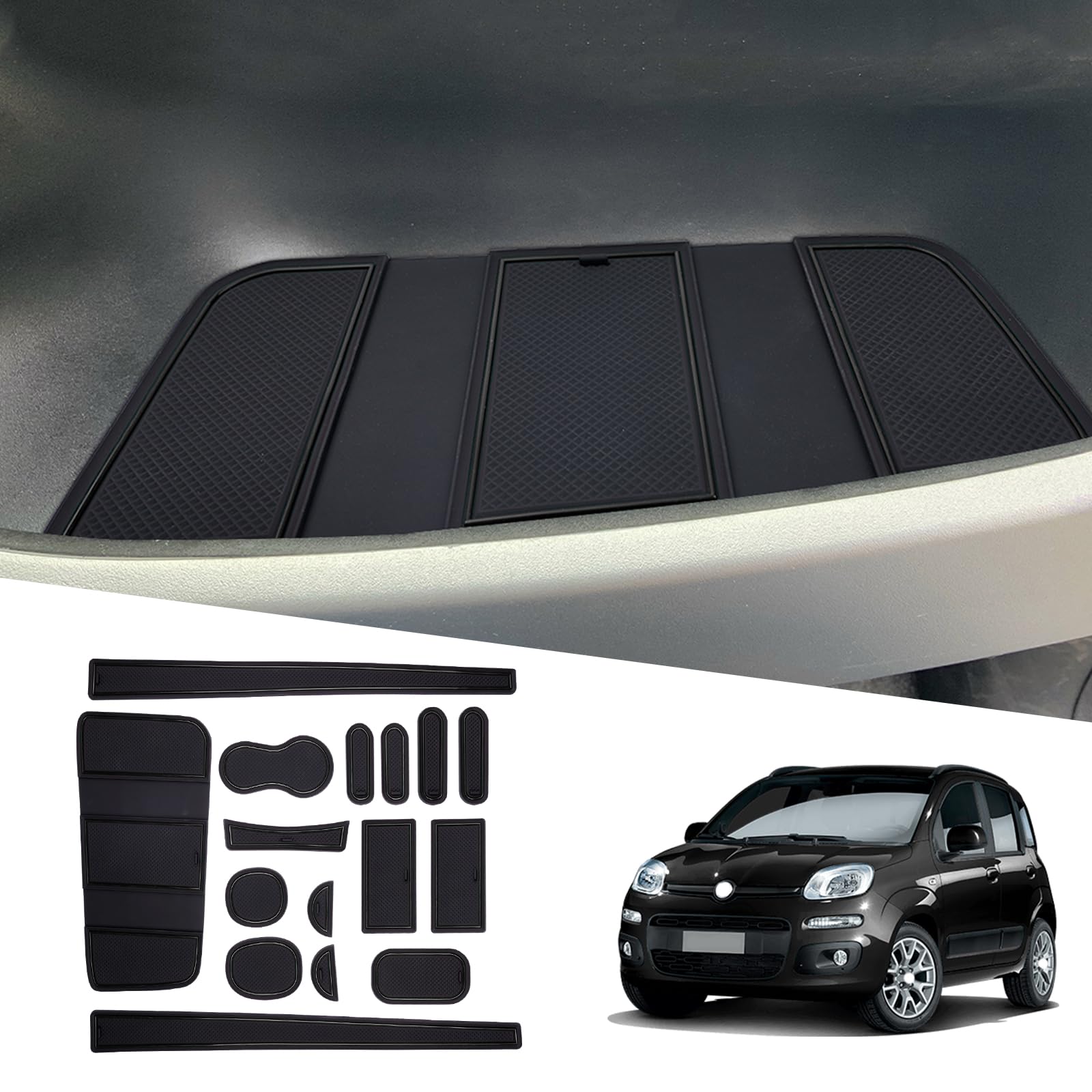 Ruiya Kompatibel mit FIAT Panda City Cross | Hybrid 2021-2024 2025 Auto Gummimatten Türschlitzmatte, Panda Antirutschmatten Mittelkonsolen Rutschmatten TürnahtMatte Panda Zubehör [Nicht für 4X4] von RUIYA