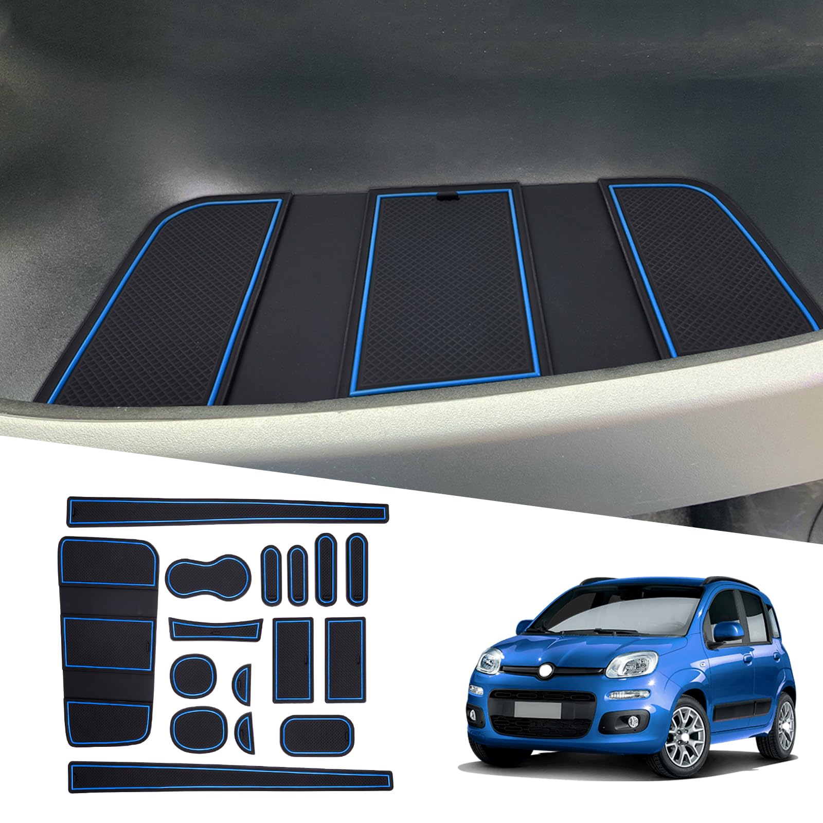 Ruiya Kompatibel mit FIAT Panda City Cross | Hybrid 2021-2024 2025 Auto Gummimatten Türschlitzmatte, Panda Antirutschmatten Mittelkonsolen Rutschmatten TürnahtMatte Panda Zubehör [Nicht für 4X4] von RUIYA