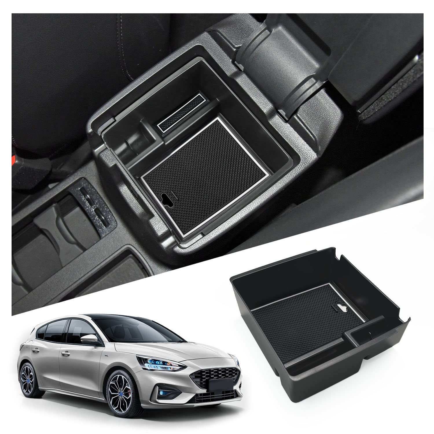 Ruiya Kompatibel mit Ford Focus MK4 ST Line Estate Active SW 2018-2024 Mittelkonsole Aufbewahrungsbox,Focus Armlehne Organizer Tray Mittelarmlehne Handschuhfach Mittelkonsole Organizer Focus Zubehör von RUIYA