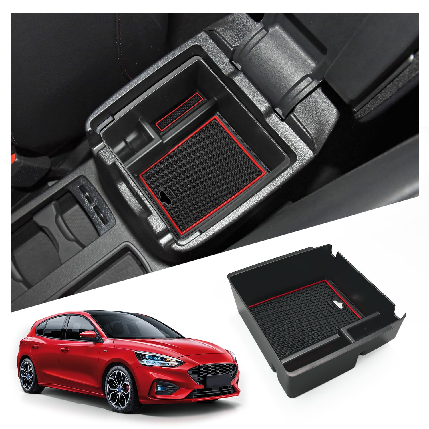 Ruiya Kompatibel mit Ford Focus MK4 ST Line Estate Active SW 2018-2023 Mittelkonsole Aufbewahrungsbox,Focus Armlehne Organizer Tray Mittelarmlehne Handschuhfach Mittelkonsole Organizer Focus Zubehör von RUIYA