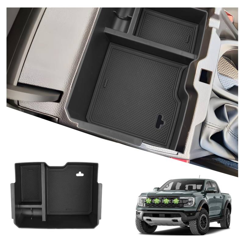 Ruiya Kompatibel mit Neu Ford Ranger T9 2023 2024 2025 (Manuelle Handbremse) Mittelkonsole Aufbewahrungsbox, Ranger T9 Raptor Armlehne Organizer Tray Mittelarmlehne Handschuhfach Organizer von RUIYA