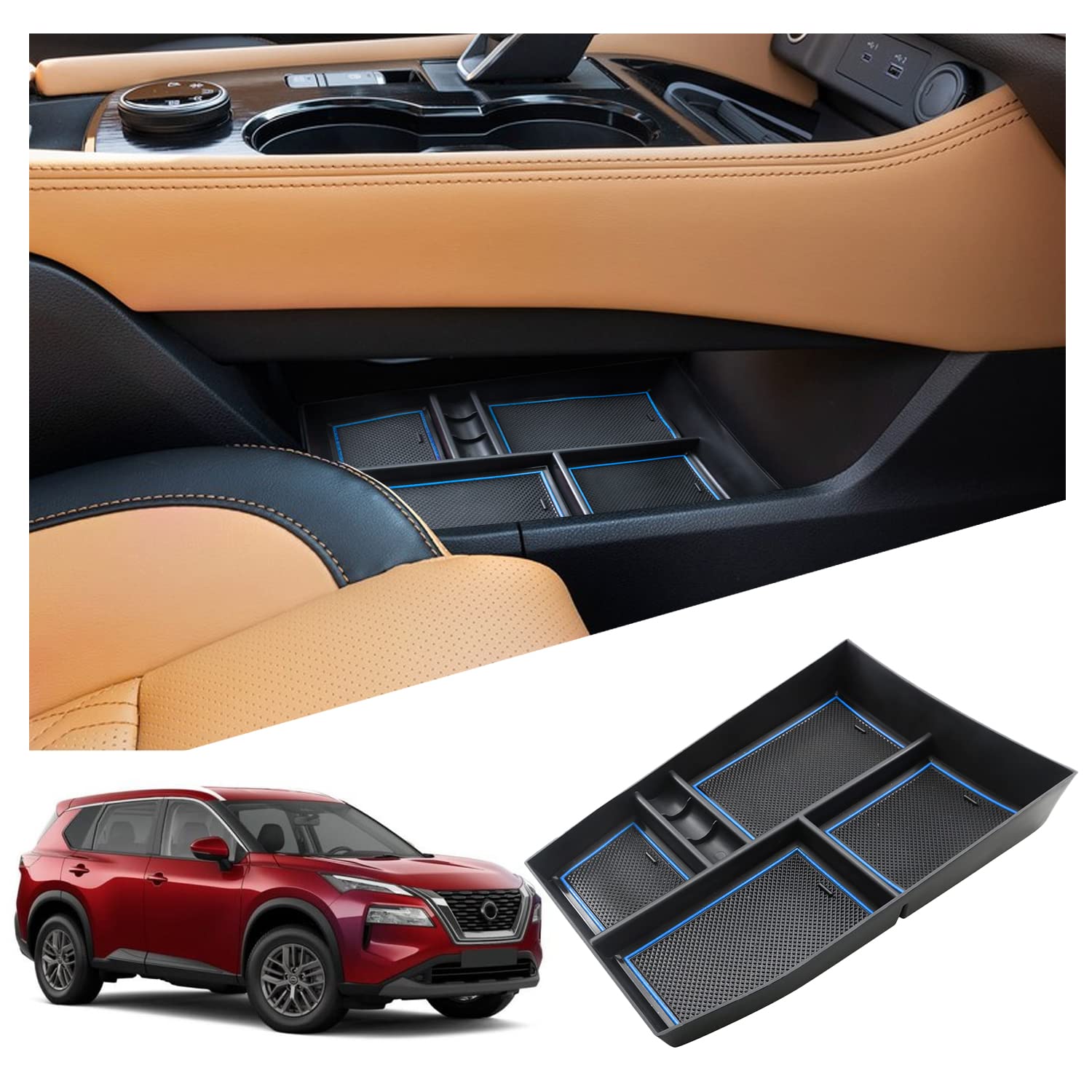 Ruiya für Nissan X-Trail T33 2022 2023 2024 Mittelkonsole Aufbewahrungsbox, X-Trail Armlehne Organizer Tray Mittelarmlehne Handschuhfach X-Trail Zubehör Storage Box Mittelkonsole Ablagefach von RUIYA