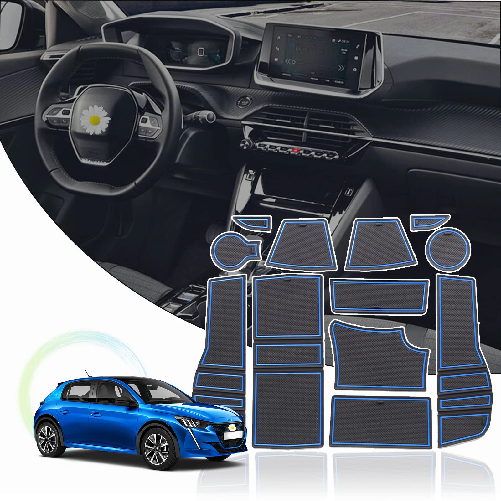 Ruiya Kompatibel mit Peugeot 2008 e-2008 GT Line 2020-2022 2023 Auto Gummimatten Türschlitzmatte, 2008 Antirutschmatten Armlehne Getränkehalter Matte Mittelkonsole Rutschmatten Türnaht Matte von RUIYA