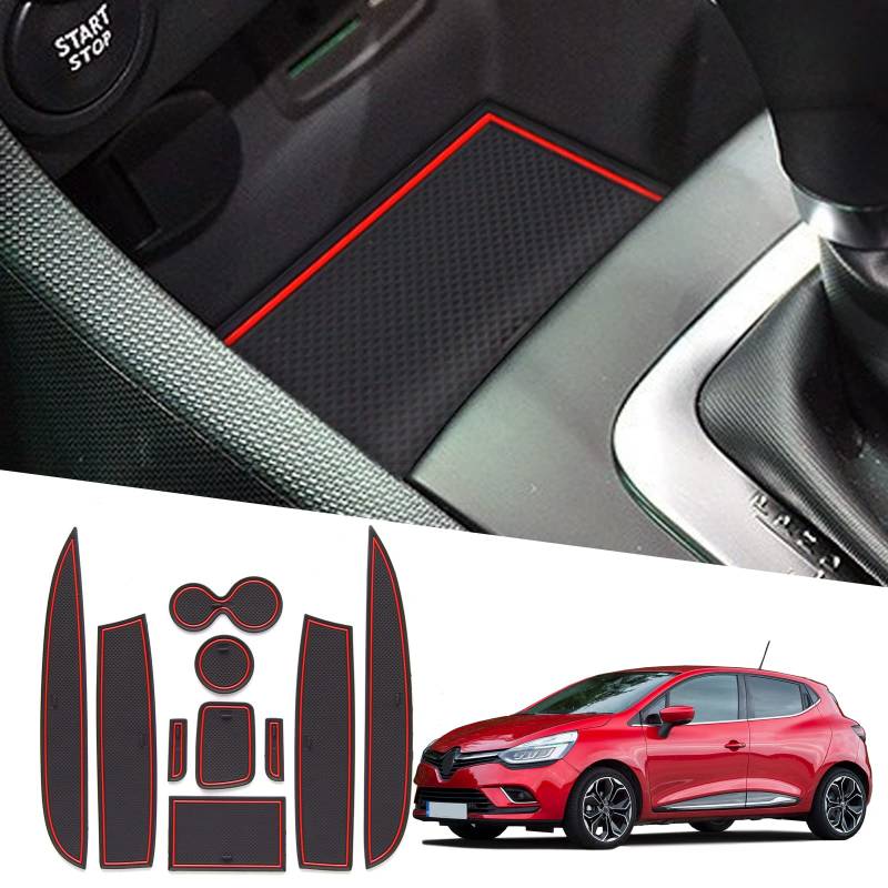 Ruiya Kompatibel mit Renault Clio 4 2013-2018 Gummimatten Türschlitzmatte, Clio 4 Antirutschmatten Mittelkonsolen Rutschmatten TürnahtMatte Getränkehalter Matte Renault Clio 4 Zubehör von RUIYA