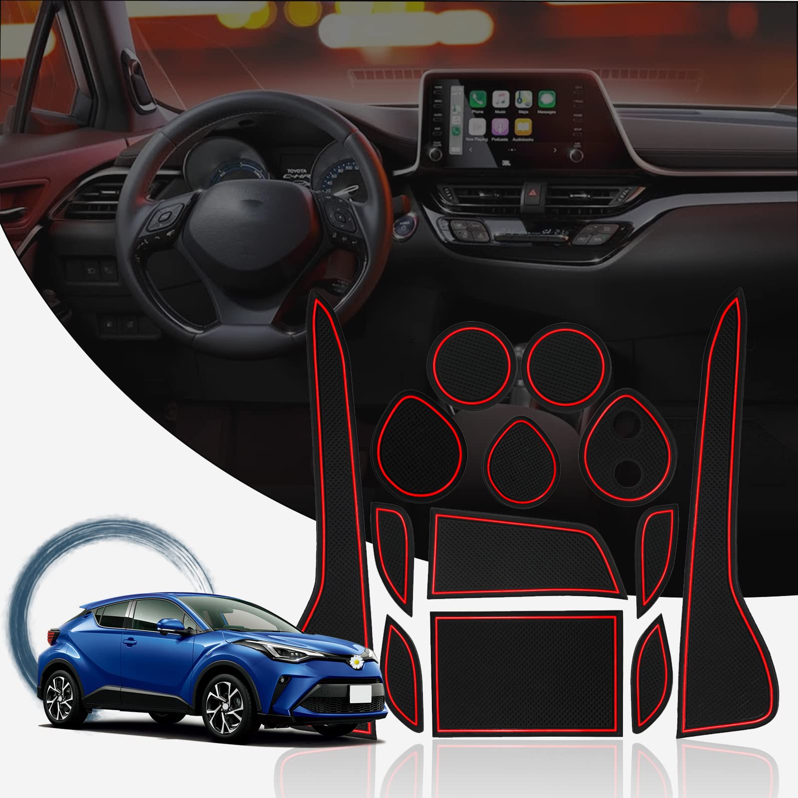 Ruiya Kompatibel mit Toyota CHR 2016-2023 Auto Gummimatten Türschlitzmatte, CHR Antirutschmatten Armlehne Getränkehalter Matte Mittelkonsole Rutschmatten Türnaht rutschfeste Matte Ruiya Kompatibel mit Toyota CHR 2016-2023 Auto Gummimatten Türschlitzmatte, CHR Antirutschmatten Armlehne Getränkehalter Matte Mittelkonsole Rutschmatten Türnaht rutschfeste Matte von RUIYA