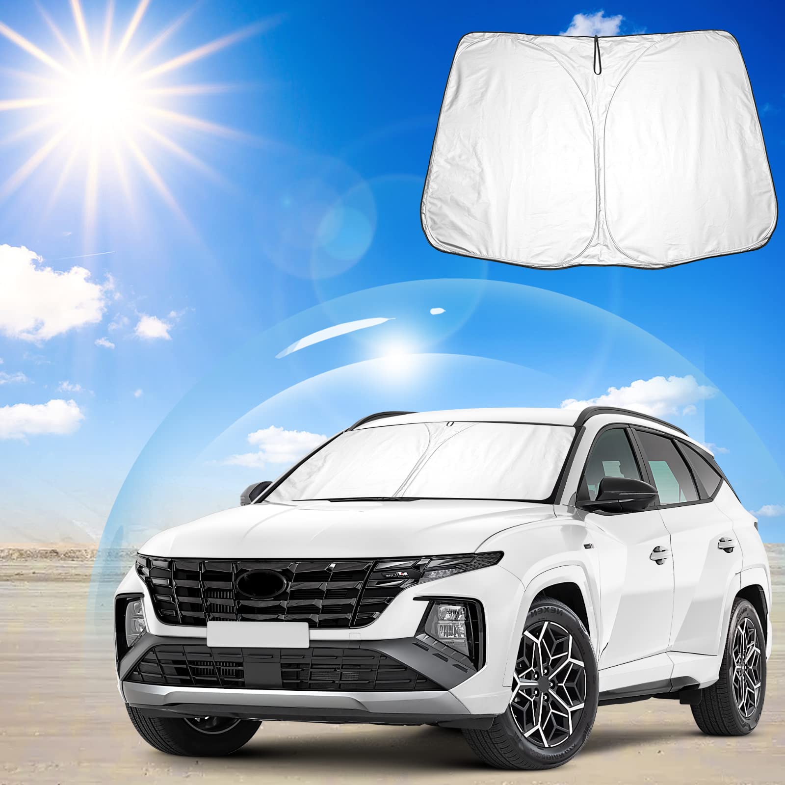 Ruiya Kompatibel mit Tucson NX4 Sportage NQ5 2022 2023 2024 Auto Sonnenschutz Frontscheibe, Auto Windschutzscheibe Sonnenschirm Auto Frontscheibe blockiert UV Vorderseite Frontscheibe Sonnenschutz von RUIYA