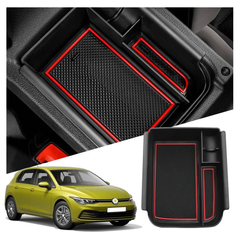Ruiya Kompatibel mit VW Golf 8 8.5 MK8 GTI GTE GTD Alltrack R Variant 2020-2024 2025 Mittelkonsole Aufbewahrungsbox, Armlehne Organizer Tray Mittelarmlehne Handschuhfach Ablagefach Golf 8 Zubehör von RUIYA
