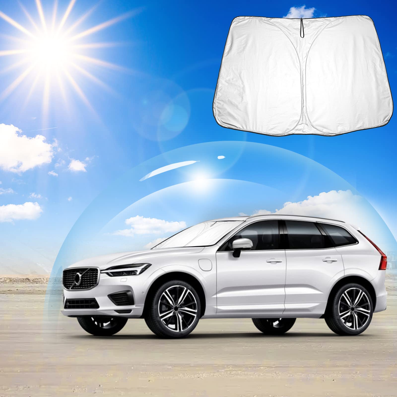 Ruiya Kompatibel mit Volvo XC60 2018-2024 Auto Sonnenschutz Frontscheibe, Auto Windschutzscheibe Sonnenschirm Auto Frontscheibe blockiert UV Vorderseite Frontscheibe Sonnenschutz Zubehör für XC60 von RUIYA