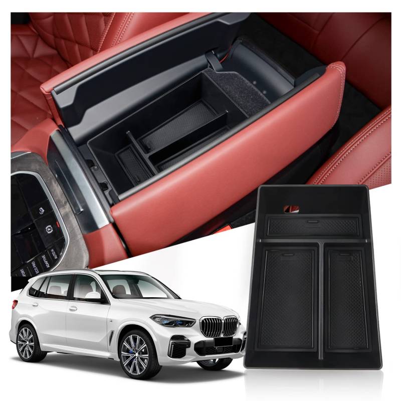 Ruiya Kompatibel mit BMW X5 G05/X6 G06/X7 G07 2019-2023 2024 Armlehne Aufbewahrungsbox, X6 Mittelkonsole Organizer Tray X5 X6 X7 Zubehör Mittelarmlehne Organizer Mittelarmlehne Handschuhfach von RUIYA