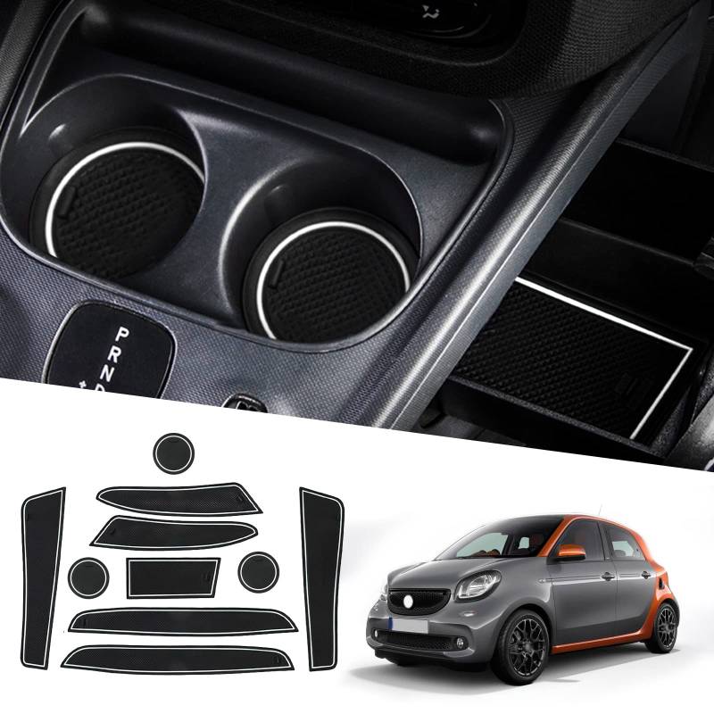 Ruiya Kompatibel mit Smart Forfour 2014-2019 Auto Gummimatten Türschlitzmatte, Smart Forfour Antirutschmatten Armlehne Getränkehalter Matte Mittelkonsole Rutschmatten Türnaht rutschfeste Matte von RUIYA