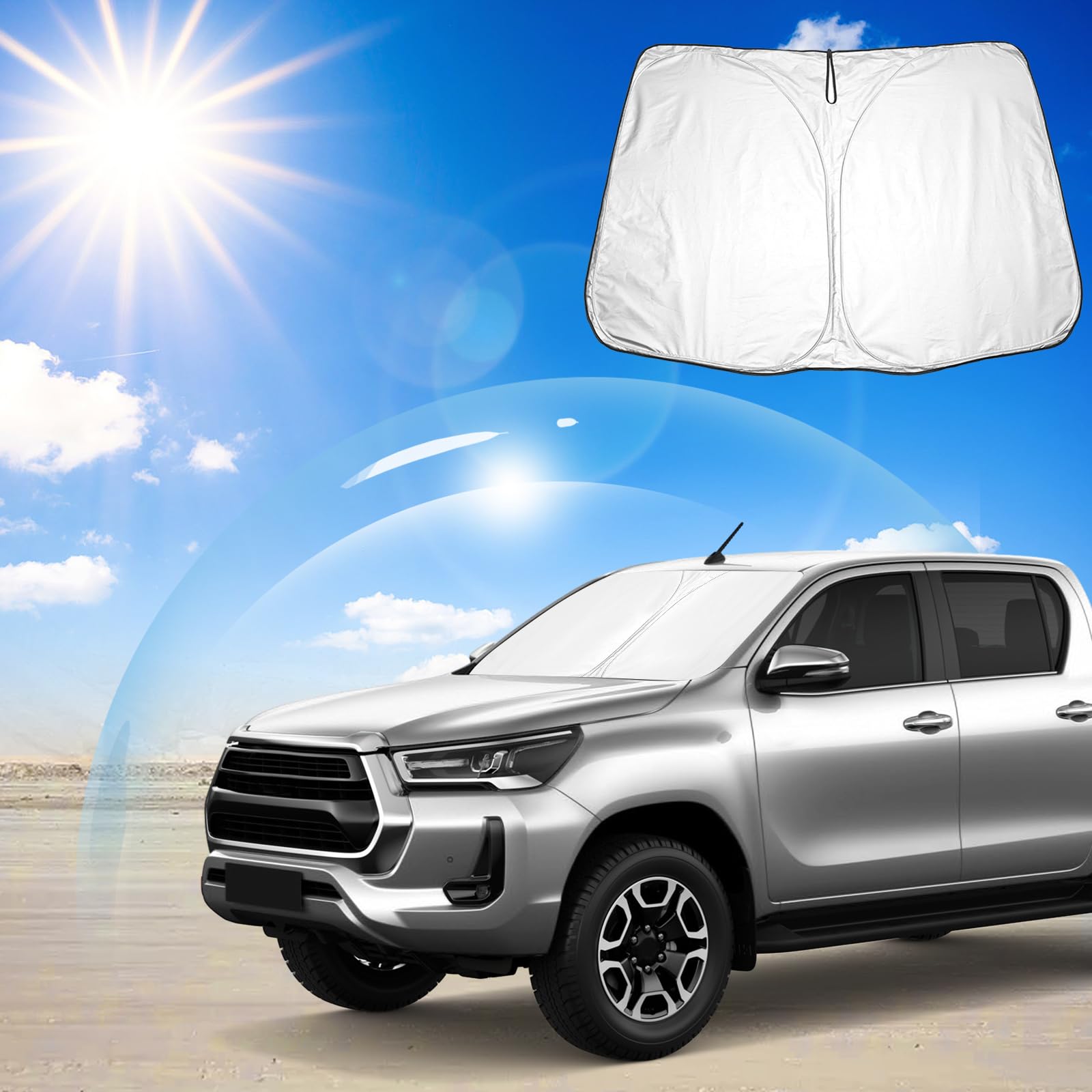 Ruiya für Toyota Hilux AN120 AN130 2016-2024 Auto Sonnenschutz Frontscheibe, Windschutzscheibe Sonnenschirm Auto Frontscheibe blockiert UV Vorderseite Frontscheibe Sonnenschutz Hilux Zubehör von RUIYA