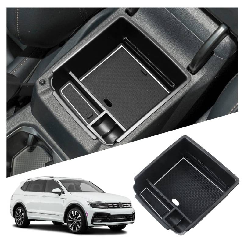 Ruiya für VW Tiguan 2 MK2 2017-2023 Mittelkonsole Aufbewahrungsbox, Tiguan Armlehne Organizer Tray Mittelarmlehne Handschuhfach Mittelarmlehne Organizer Tiguan 2 Zubehör Mittelkonsole Ablagefach von RUIYA