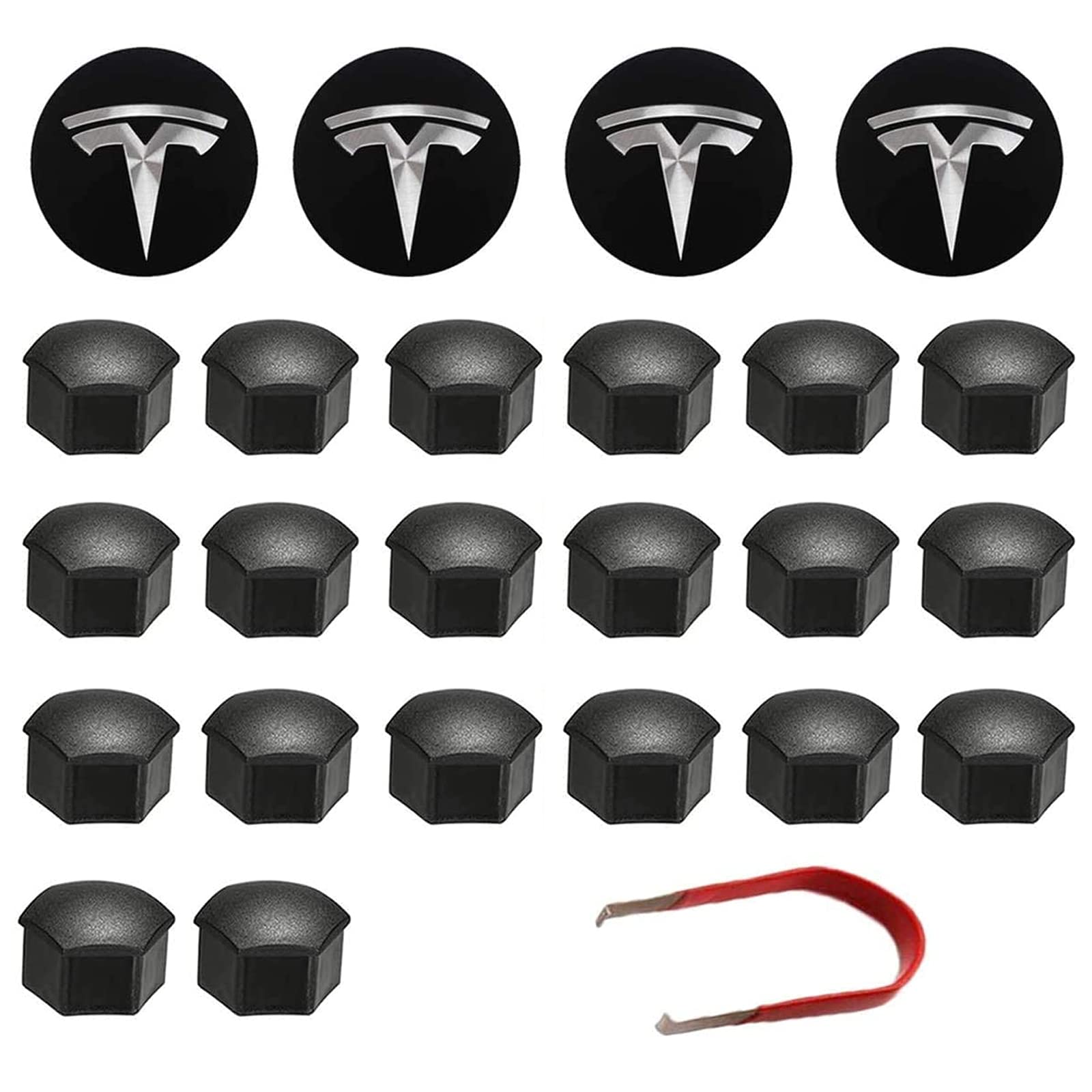 RUIZHI 25 STÜCKE Auto Radmutterkappen Radkappen Kit Tesla Center Radkappen Kit Kompatibel für Tesla Model 3 Model S Model X mit Außenschutz (SCHWARZ) von RUIZHI