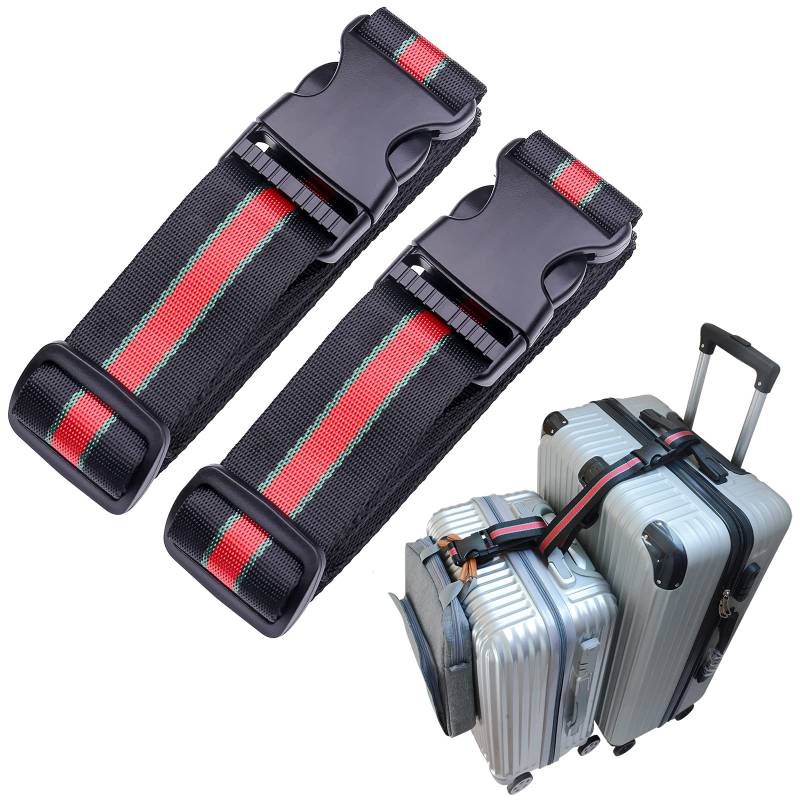 Gepäckgurt zum Hinzufügen einer Tasche, strapazierfähiger, verstellbarer Koffergürtel, Reisezubehör zum Verbinden Ihres Gepäcks (Schwarz + Rot) von RUMILLA