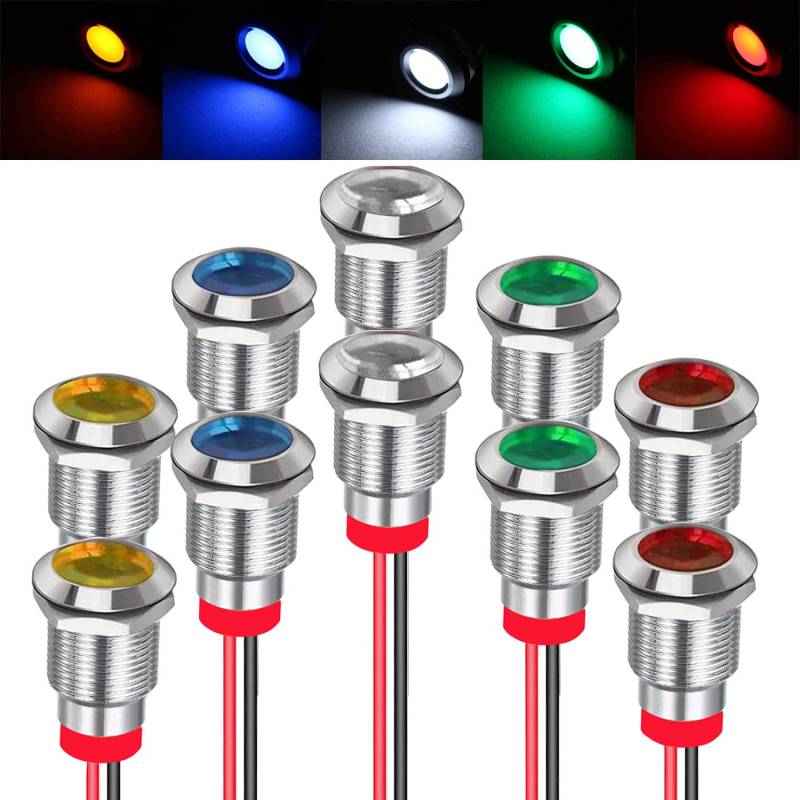 RUNCCI-YUN 10 Stück 12V-24V 12mm 1/2" LED Metall Kontrollleuchte wasserdichte Signallampe LED Panel installation kontrollleuchte(Grün×2 gelb×2 Rot×2 Blau×2 Weiß×2) von RUNCCI-YUN