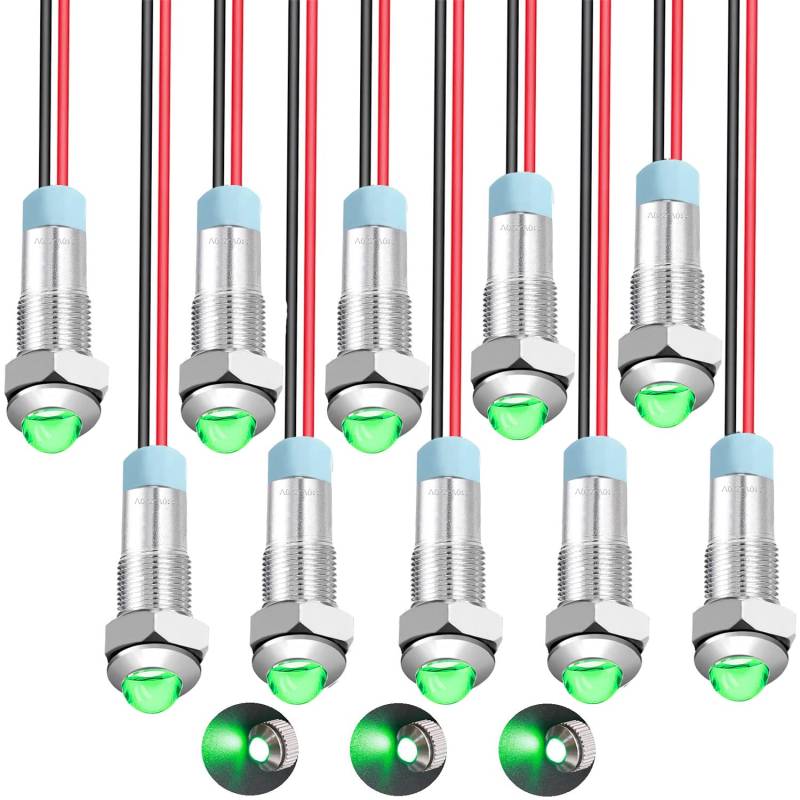 RUNCCI-YUN 10Pcs 110V-220V 6 mm 1/4" AC LED Metall Anzeigelampe wasserdichte Signallampe (round, grün) von RUNCCI-YUN