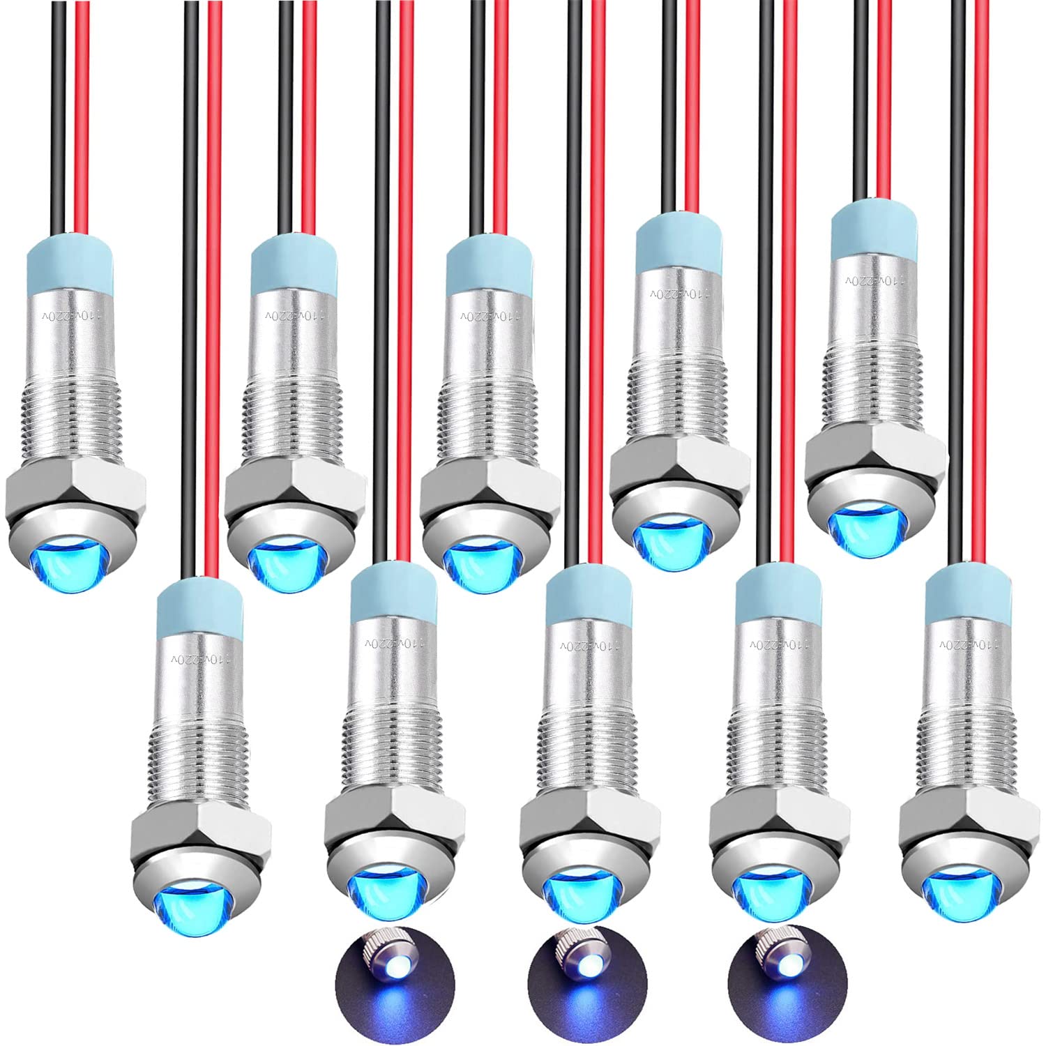 RUNCCI-YUN 10Pcs 110V-220V 6 mm 1/4" AC LED Metall Anzeigelampe wasserdichte Signallampe (round,blau) von RUNCCI-YUN