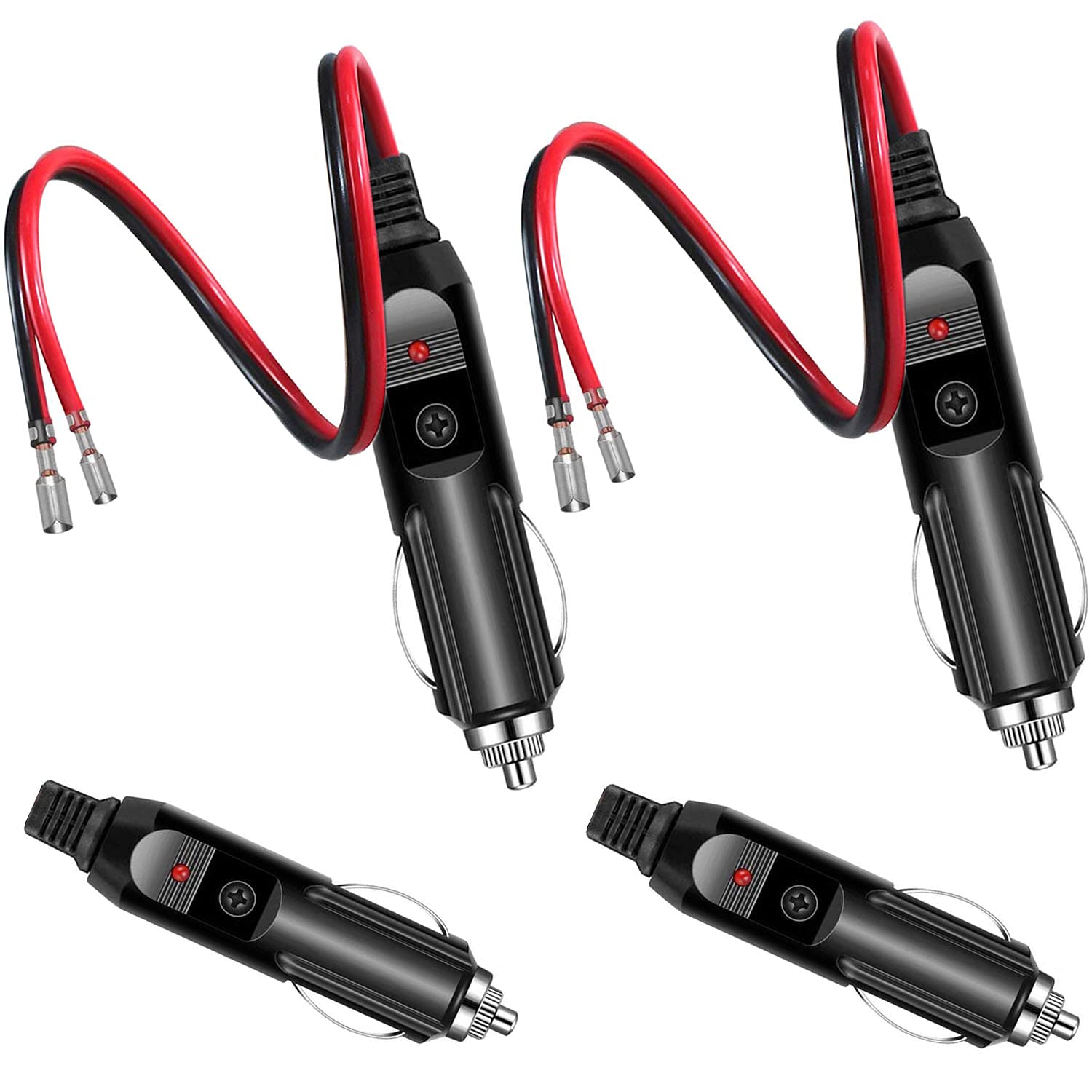 RUNCCI-YUN 4PCS Zigarettenanzünder Stecker,mit 10 A Sicherung 12 V 24 V Adapter mit LED-Lichtern Socket-Erweiterung Kabel für tragbare DVD-Player, Auto, LKW, Bus-Kamera, Auto DVR von RUNCCI-YUN