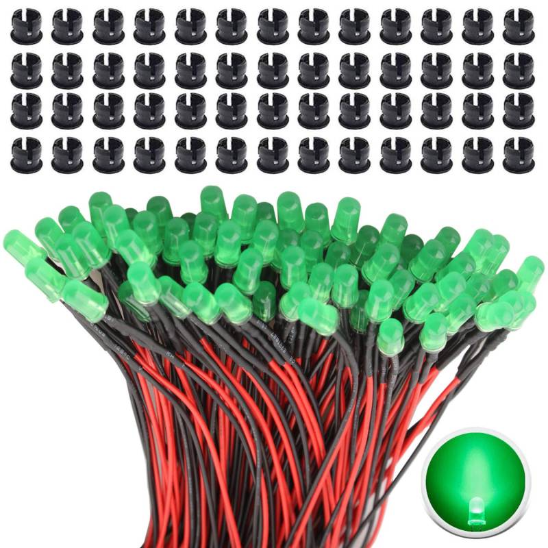 RUNCCI-YUN 65Pcs Grün DC 12V Vorverdrahtetes Licht,3mm Leds mit 20cm Kabel,Vorverdrahtete LED-Dioden Licht,12v LED Grün +65Pcs 3mm Plastik LED Montageringe von RUNCCI-YUN