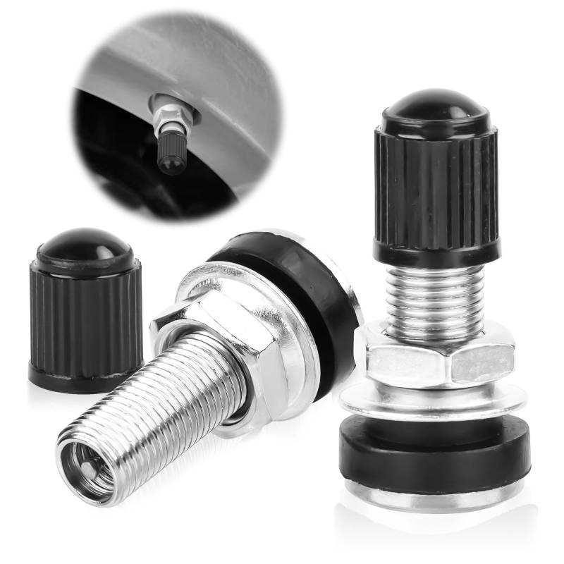Autoventil,Reifenventil Ventile Felgenventile mit Staubkappen Metall Tubeless Ventil Universalventile für Auto Motorrad Reifen,Schwarz (2) von RUNEAY