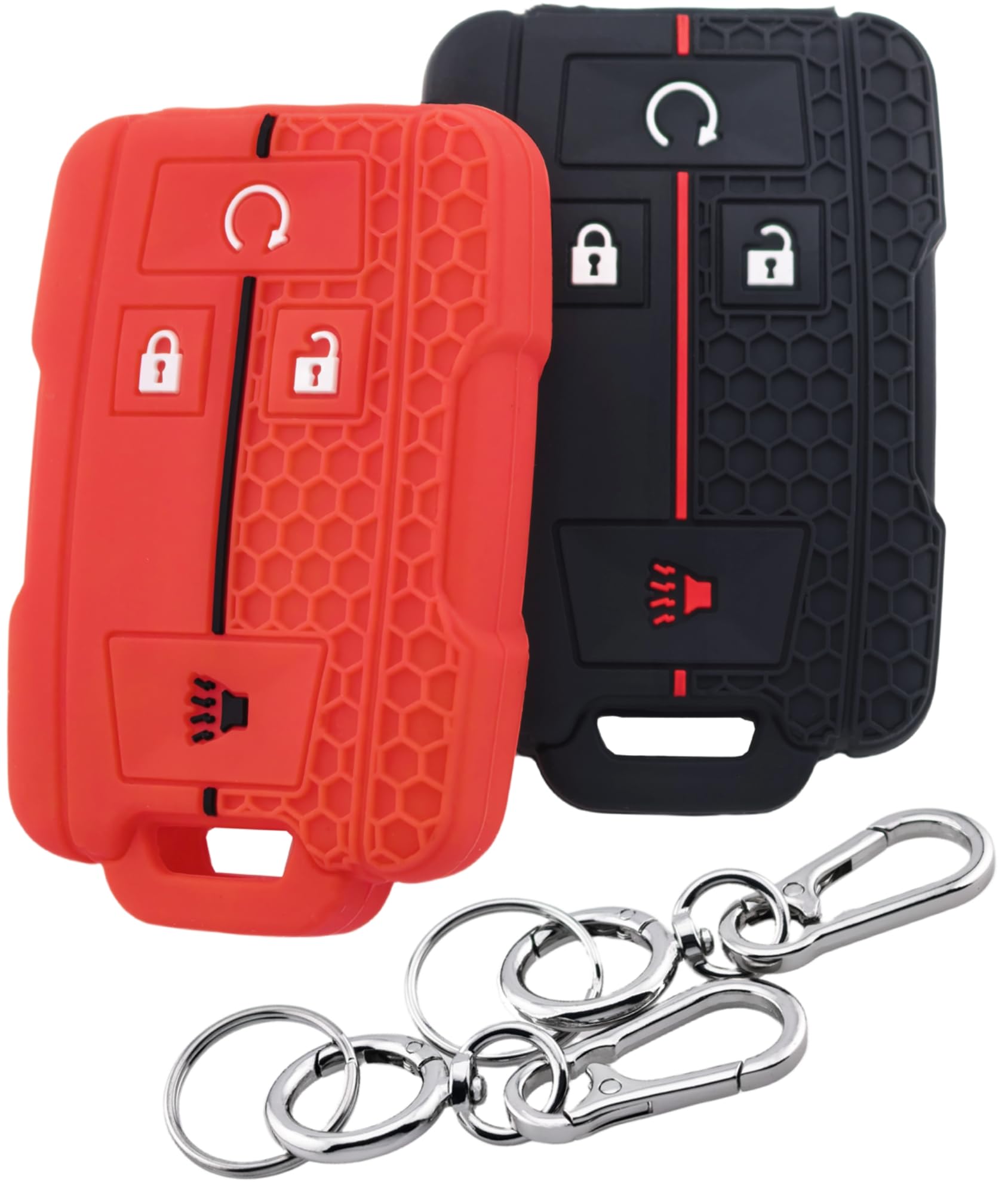 RUNZUIE Silikon-Schutzhülle für Smart-Schlüsselanhänger mit 4 Tasten, für GMC Canyon, Sierra, Yukon, Chevrolet, Chevy, Colorado, Silverado, Suburban, Tahoe, 2 Stück, Schwarz / Rot RUNZUIE Silikon-Schutzhülle für Smart-Schlüsselanhänger mit 4 Tasten, für GMC Canyon, Sierra, Yukon, Chevrolet, Chevy, Colorado, Silverado, Suburban, Tahoe, 2 Stück, Schwarz / Rot von RUNZUIE