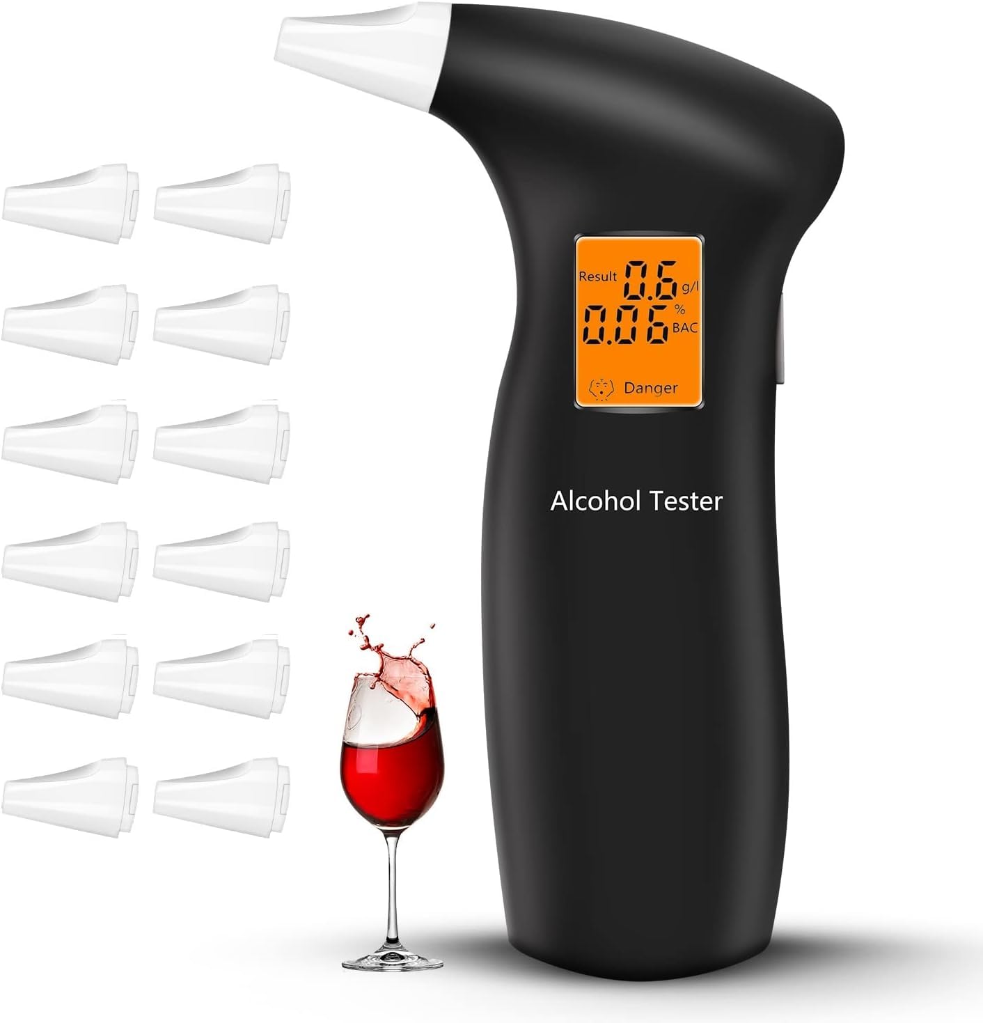 RUTIDA Alkoholtester, Polizeigenau Alkoholmessgeräte Promillemessgerät mit 12 Mundstücken, Professioneller Alkohol Tester mit Digitaler LCD-Anzeige und Halbleiter Sensorik RUTIDA Alkoholtester, Polizeigenau Alkoholmessgeräte Promillemessgerät mit 12 Mundstücken, Professioneller Alkohol Tester mit Digitaler LCD-Anzeige und Halbleiter Sensorik von RUTIDA
