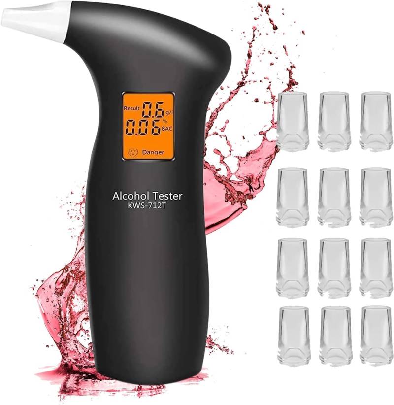 RUTIDA Alkoholtester, Polizeigenau Alkoholmessgeräte Promillemessgerät mit 12 Mundstücken, Professioneller Alkohol Tester mit LCD Bildschirm und Halbleiter Sensorik von RUTIDA