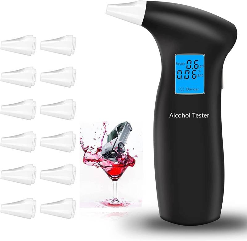 RUTIDA Alkoholtester, Polizeigenau Alkoholmessgeräte mit 12 Mundstücken, Professioneller Alkohol Tester Promillemessgerät mit Digitaler LCD-Anzeige und Halbleiter Sensorik von RUTIDA