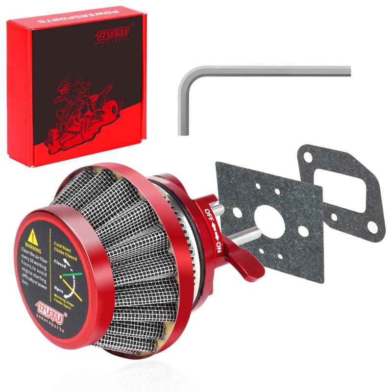 RUTU 44mm CNC Upgrade Kit Air Filter Adapter Ersatz für 2 Strich 33cc 43cc 47cc 49cc Gas-Scooters, chinesisches ATV Dirt Bike Quad Pocket Bike Motor XG-550 Bladez Moby Xkit mit Choke-Lever Red von RUTU