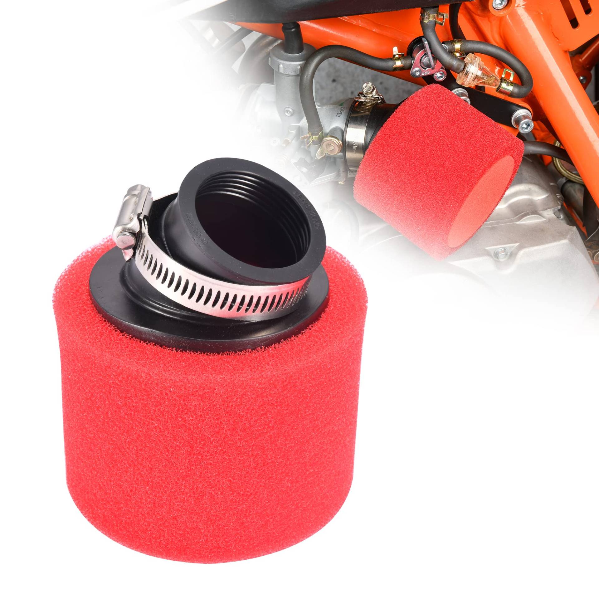 RUTUT 38-mm-Luftfilter, universeller, gebogener, abgewinkelter Motorrad-Luftfilter, geeignet für 4-Takt 50-150 cc, GY6, Motorrad, ATV, Quad, Go-Kart, Moped, Pit Dirt Bike,Rot von RUTU