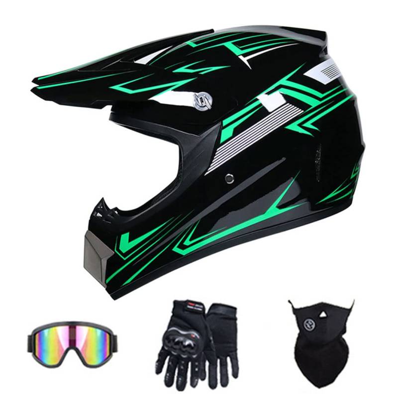 Dirt Bikes Offroad Motocross Integralhelm DOT Motorrad Backflip Helme DH Motorradhelm ATV Sturzhelm für MTB Pitbike Rallye (schwarz-grüne Linien) (54~55cm M) von RUTXE